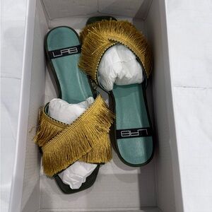 Women's Fringe Sandals - Gold and Green